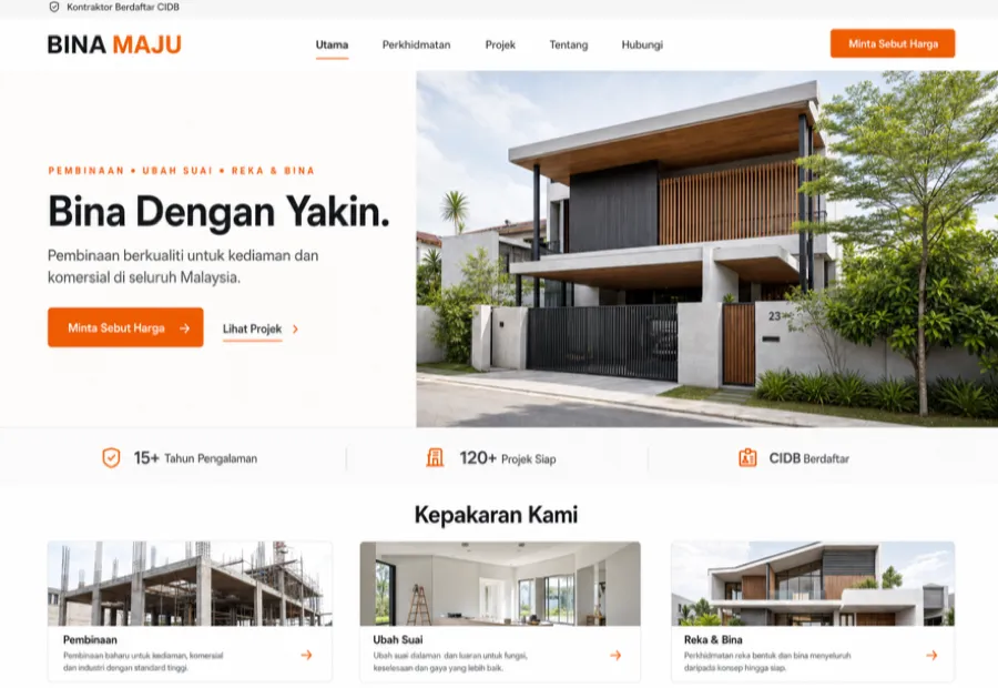 Bina Maju construction website homepage design
