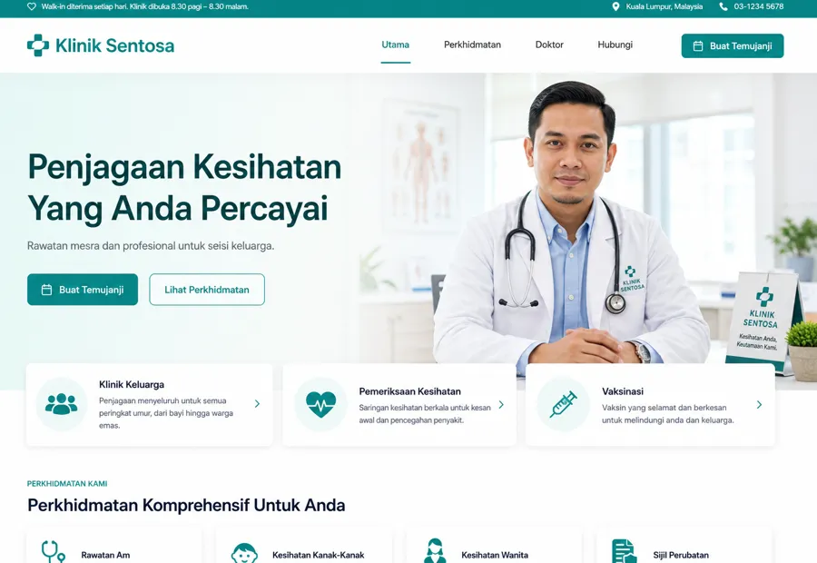Klinik Sentosa healthcare website homepage design
