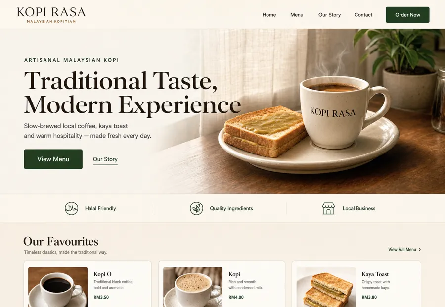 Responsive cafe website design for Kopi Rasa