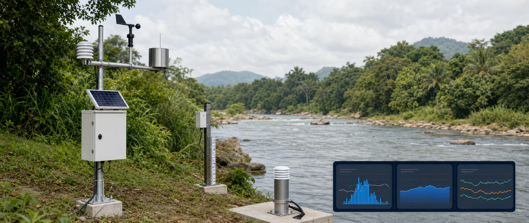 Distributed environmental sensors for rainfall, water, air, soil and site conditions.