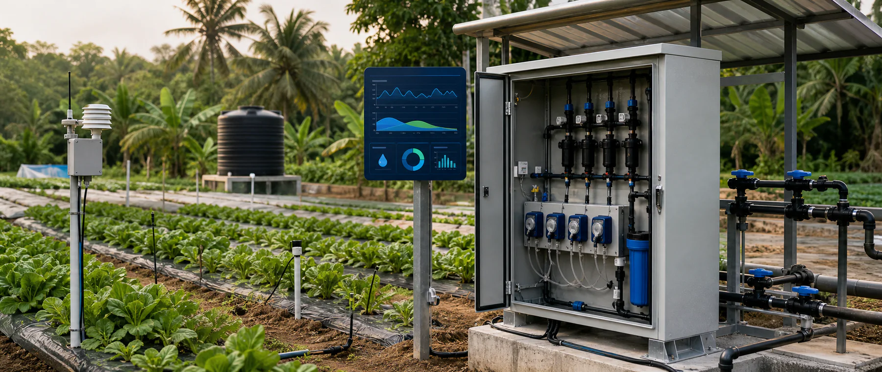 Sensing, dosing, irrigation and environmental automation designed around crops and field operations.