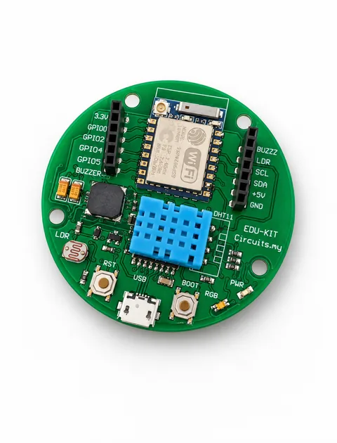 Wi-Fi board EDU-KIT PCB on a white background